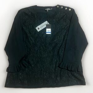 NWT Karl Lagerfeld deep green lace overlay sweater with metal button accents